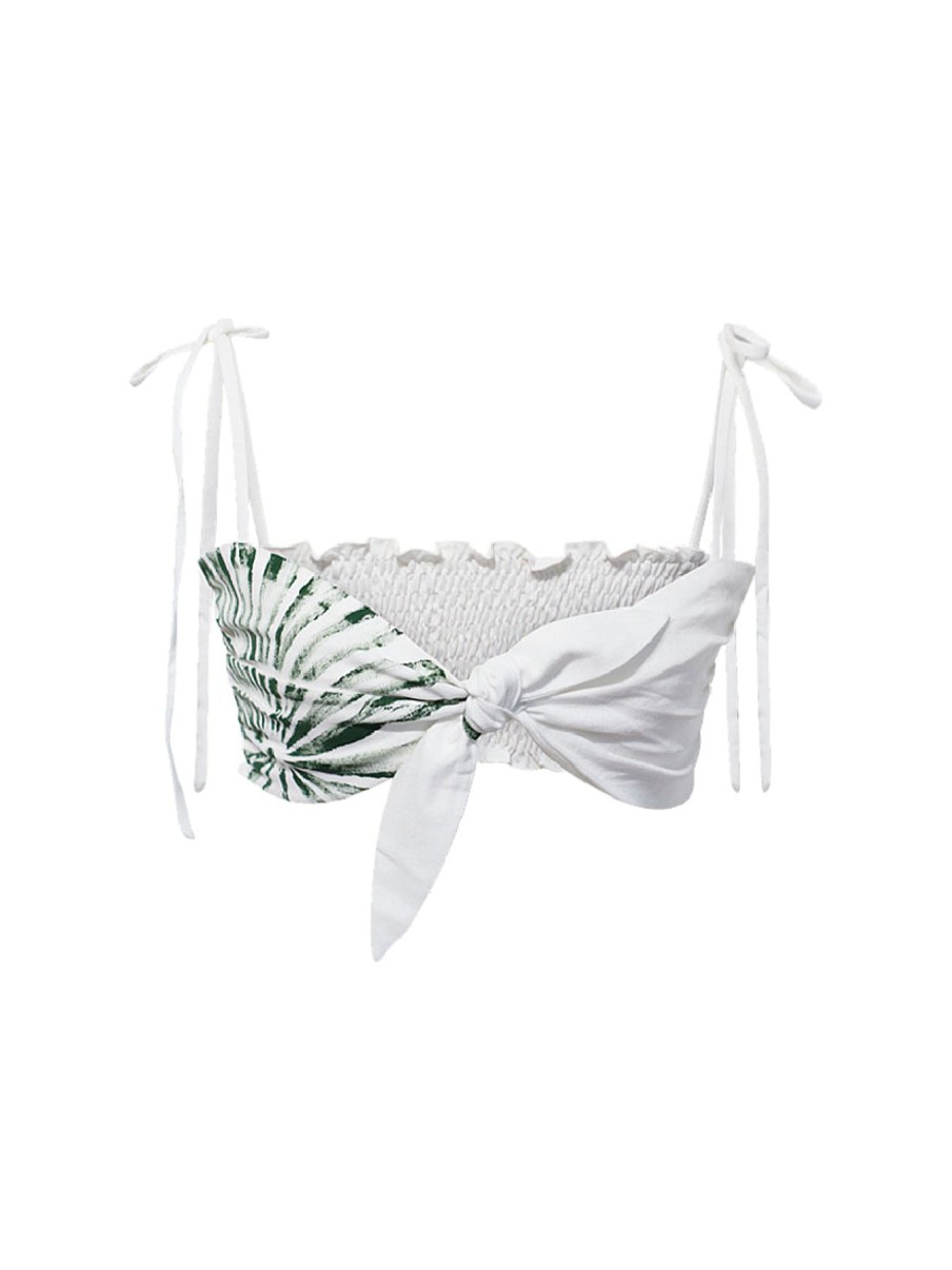 Women By Map Tops | Costa Top White With Green Hand-Painted Palms.