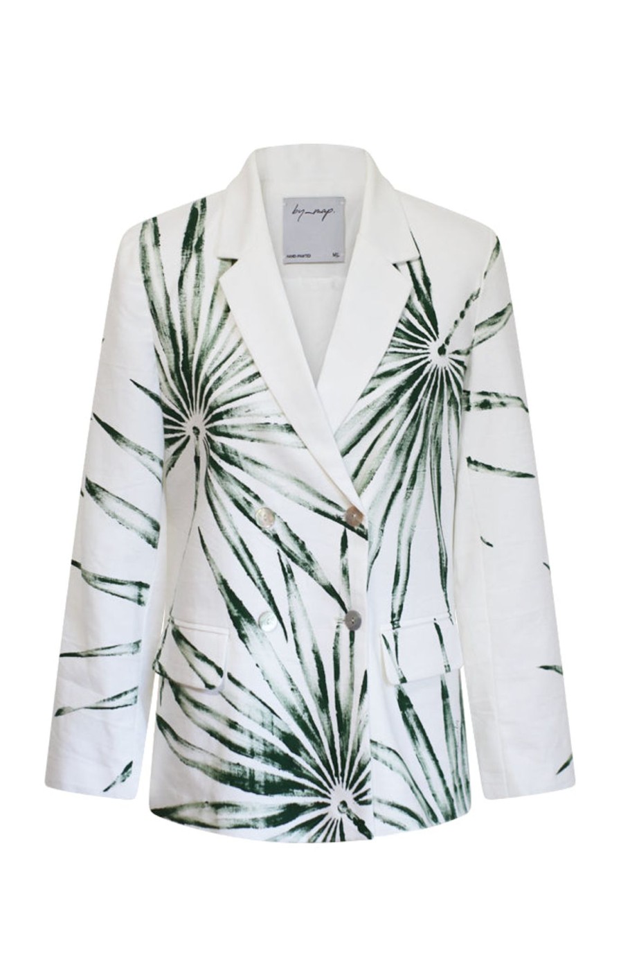 Women By Map Tops | Isla Blazer White With Green Hand-Painted Palms.