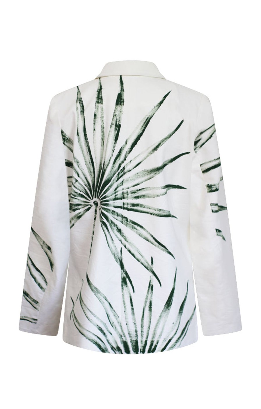 Women By Map Tops | Isla Blazer White With Green Hand-Painted Palms.