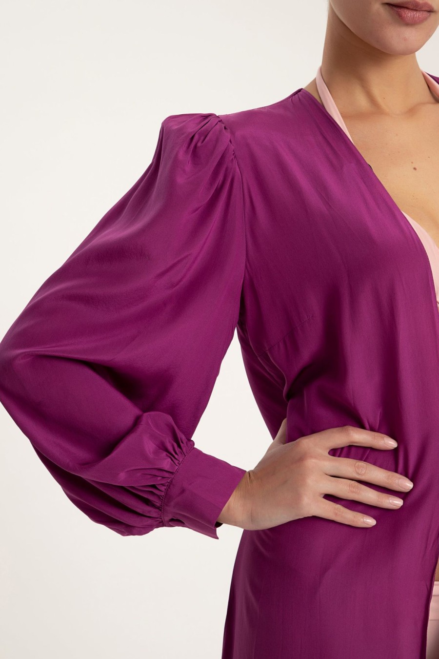 Women Adriana Degreas Cover Ups | New Age Long Kaftan With Voluminous Sleeves Fucsia/Orange