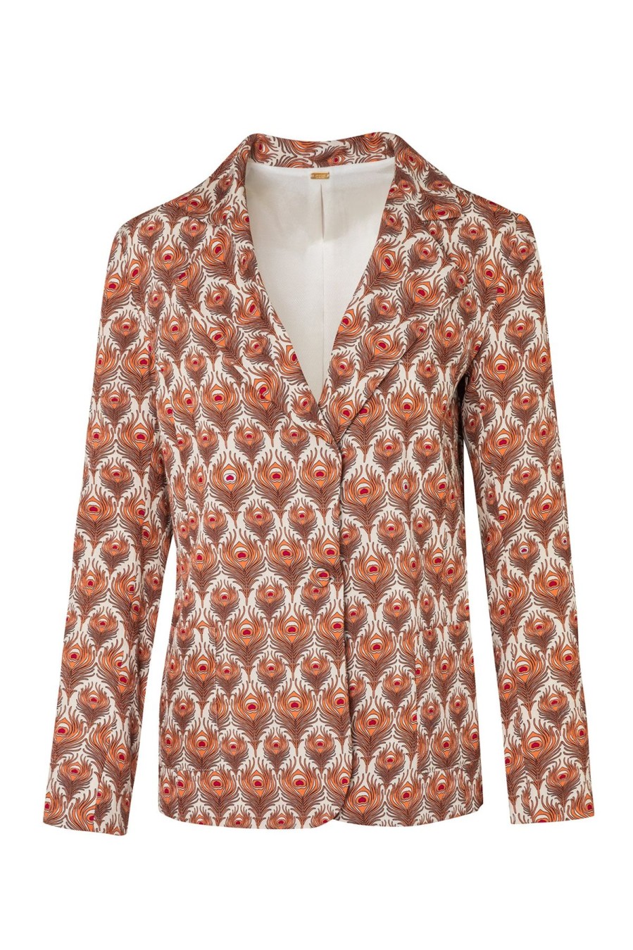 Women Juan de Dios Tops | Santo Tomas Silk Blazer Red Peacock Feathers