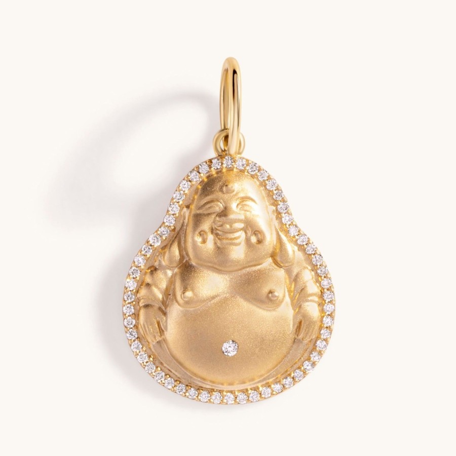 Women Sparkle Society Necklaces | Pave Outline Gold Buddha Necklace Charm