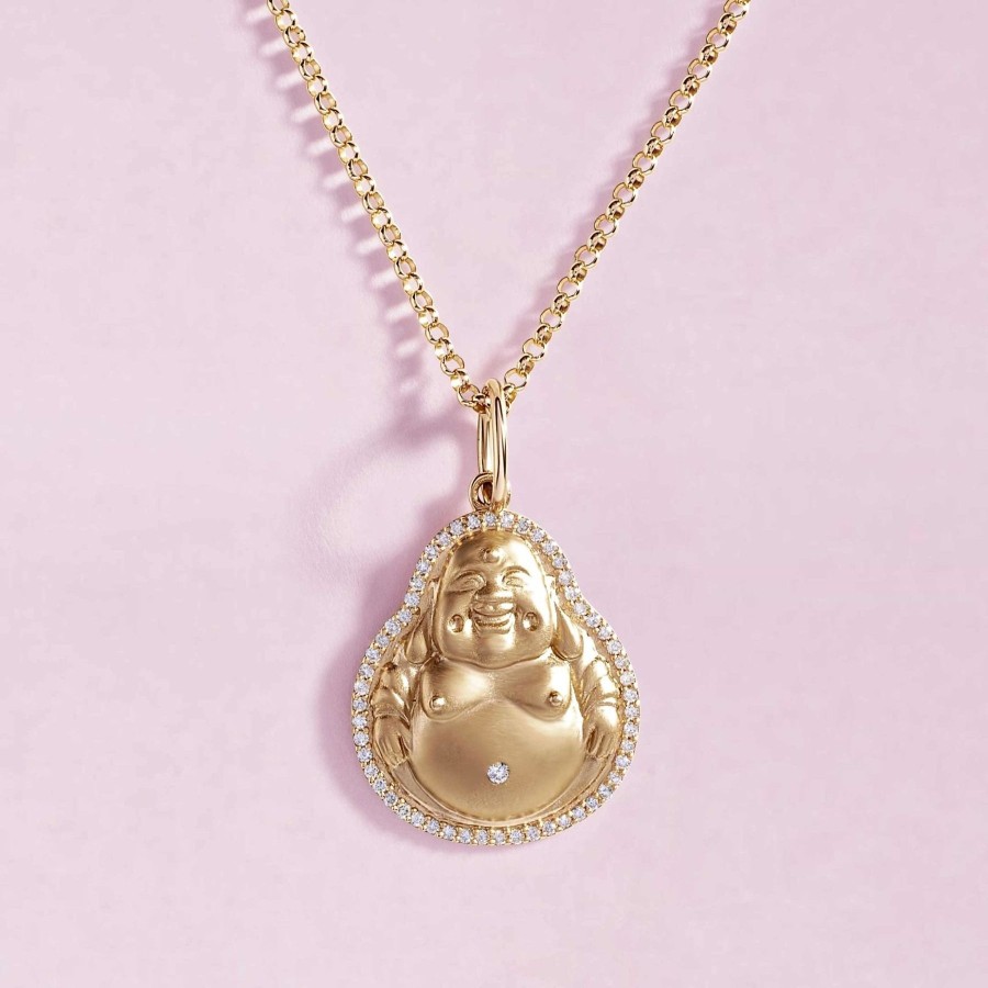 Women Sparkle Society Necklaces | Pave Outline Gold Buddha Necklace Charm