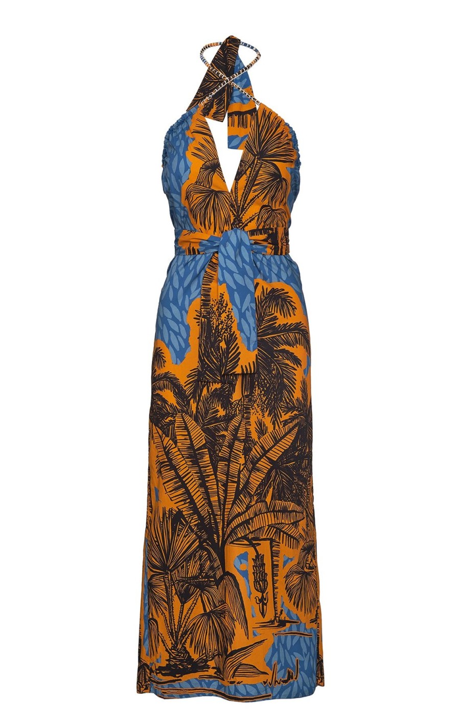 Women Johanna Ortiz Dresses | Vida Salvaje Ankle Dress Toile Indigo Festive Orange