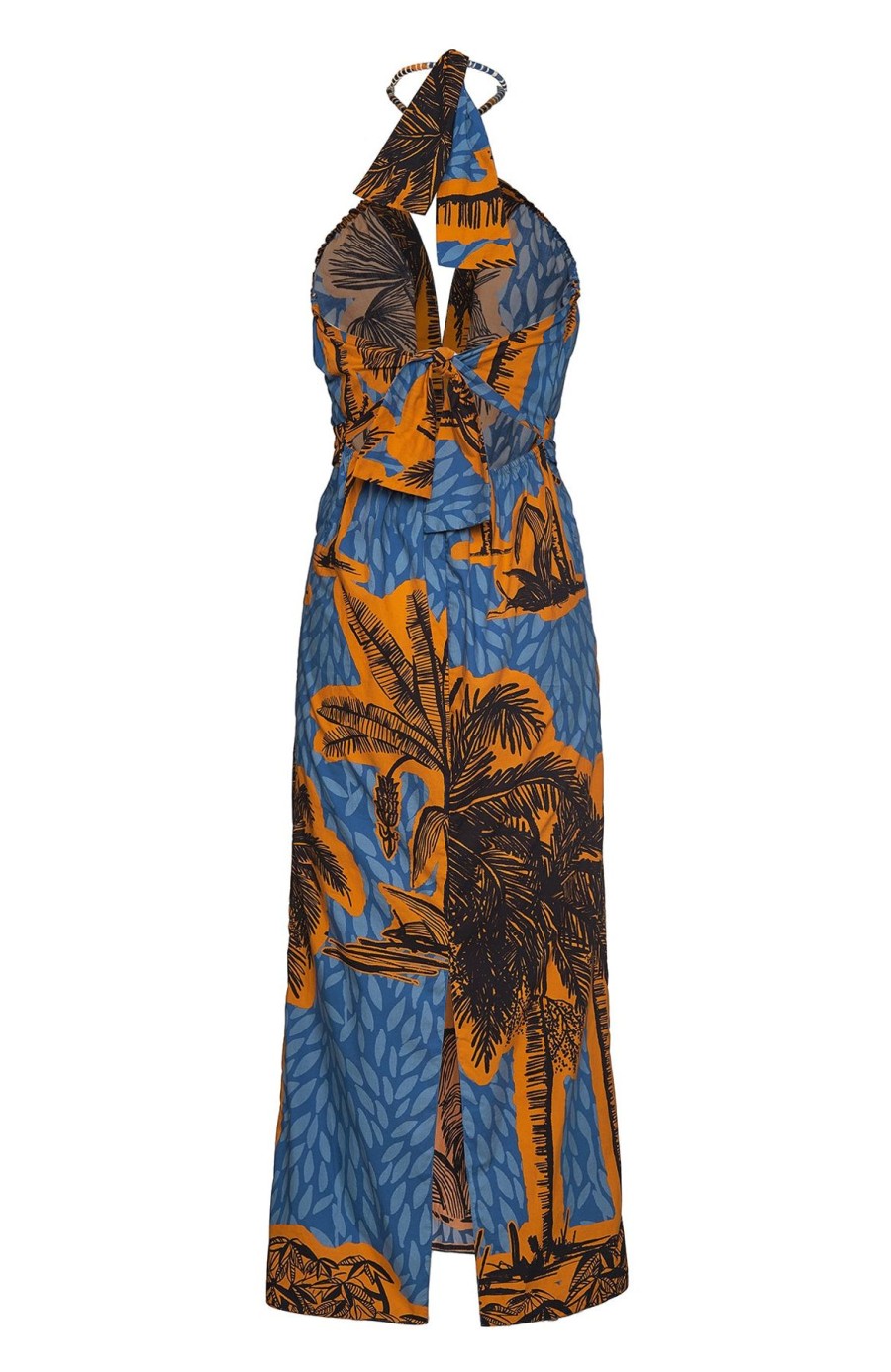 Women Johanna Ortiz Dresses | Vida Salvaje Ankle Dress Toile Indigo Festive Orange