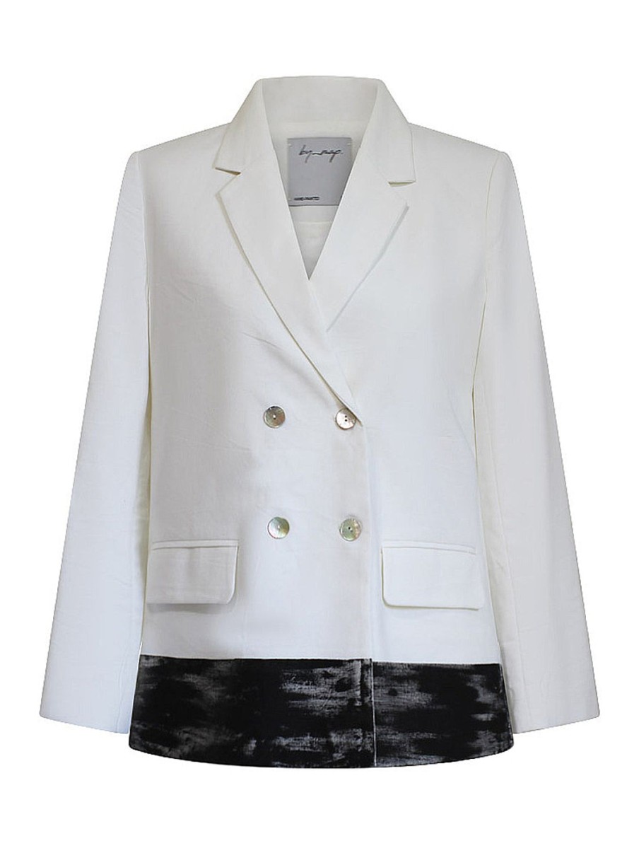 Women By Map Tops | Rio Suit White With Black Wide Hand-Painted Strip