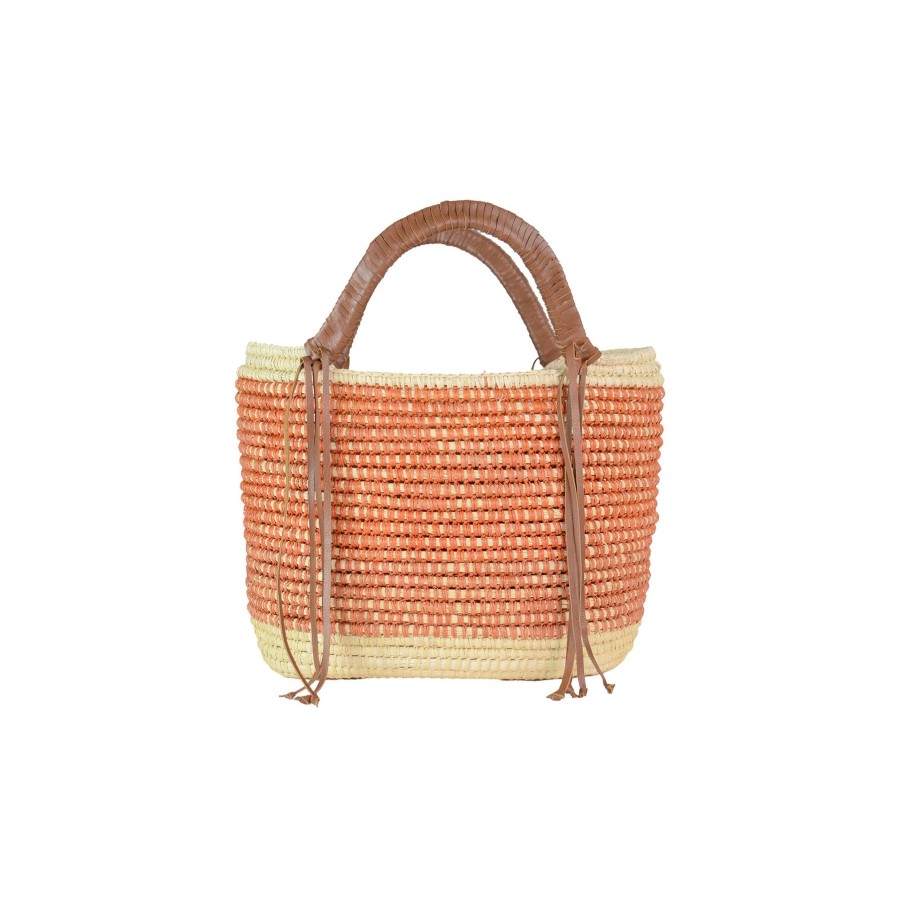 Women Sensi Studio | Los Andes Oval Tote With Leather Handle Orange