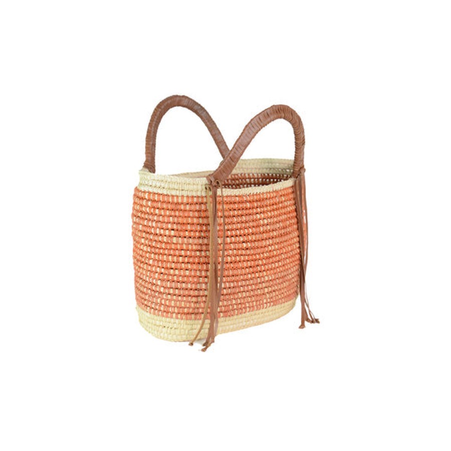 Women Sensi Studio | Los Andes Oval Tote With Leather Handle Orange