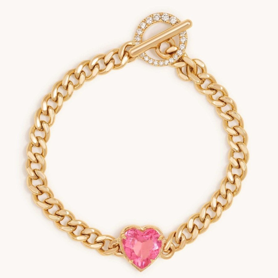 Women Sparkle Society Bracelets | Single Gemstone Heart Cuban Bracelet