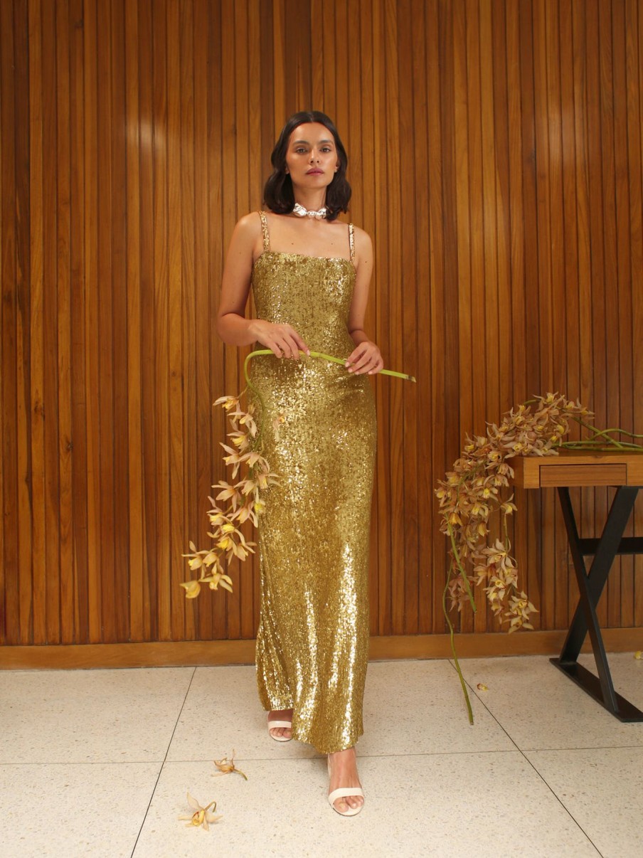 Women No Pise La Grama Dresses | Luciernaga Dress In Gold Sequins