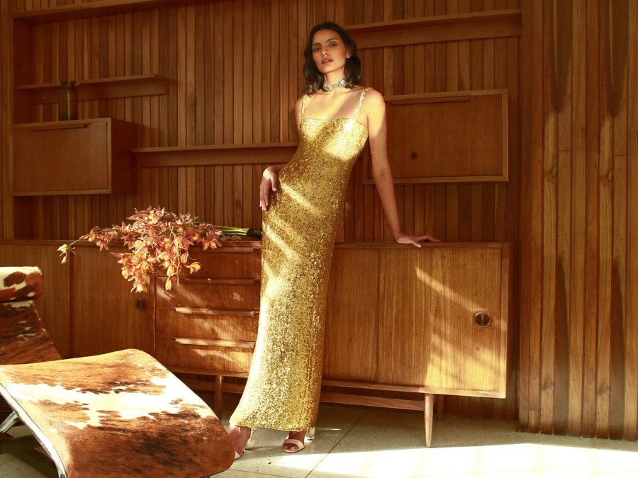 Women No Pise La Grama Dresses | Luciernaga Dress In Gold Sequins