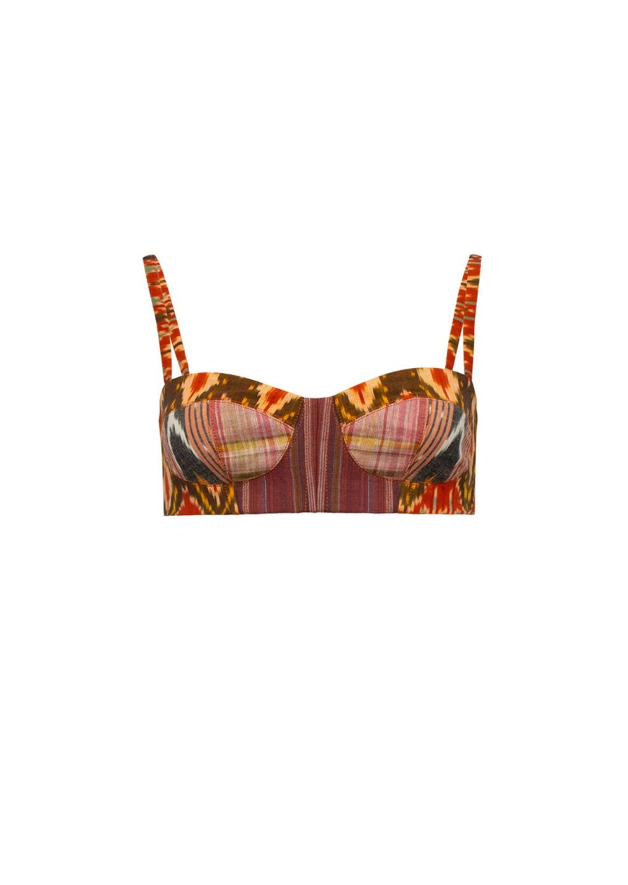 Women Sandra Weil Tops | Bra Bustier-Pink Red Patchwork