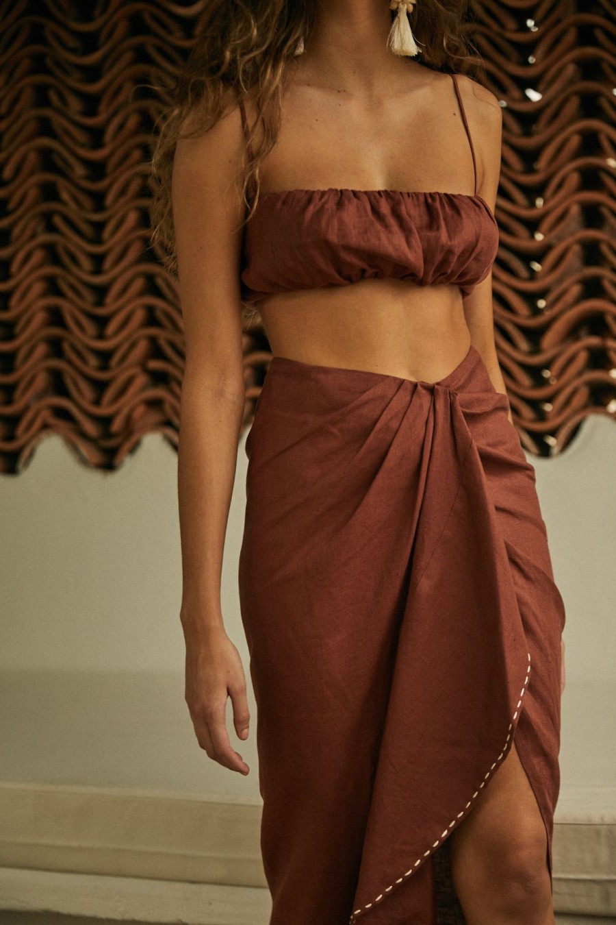 Women Johanna Ortiz Skirts | The Terracota Ancestry Wrap Skirt Dark Skin Brown