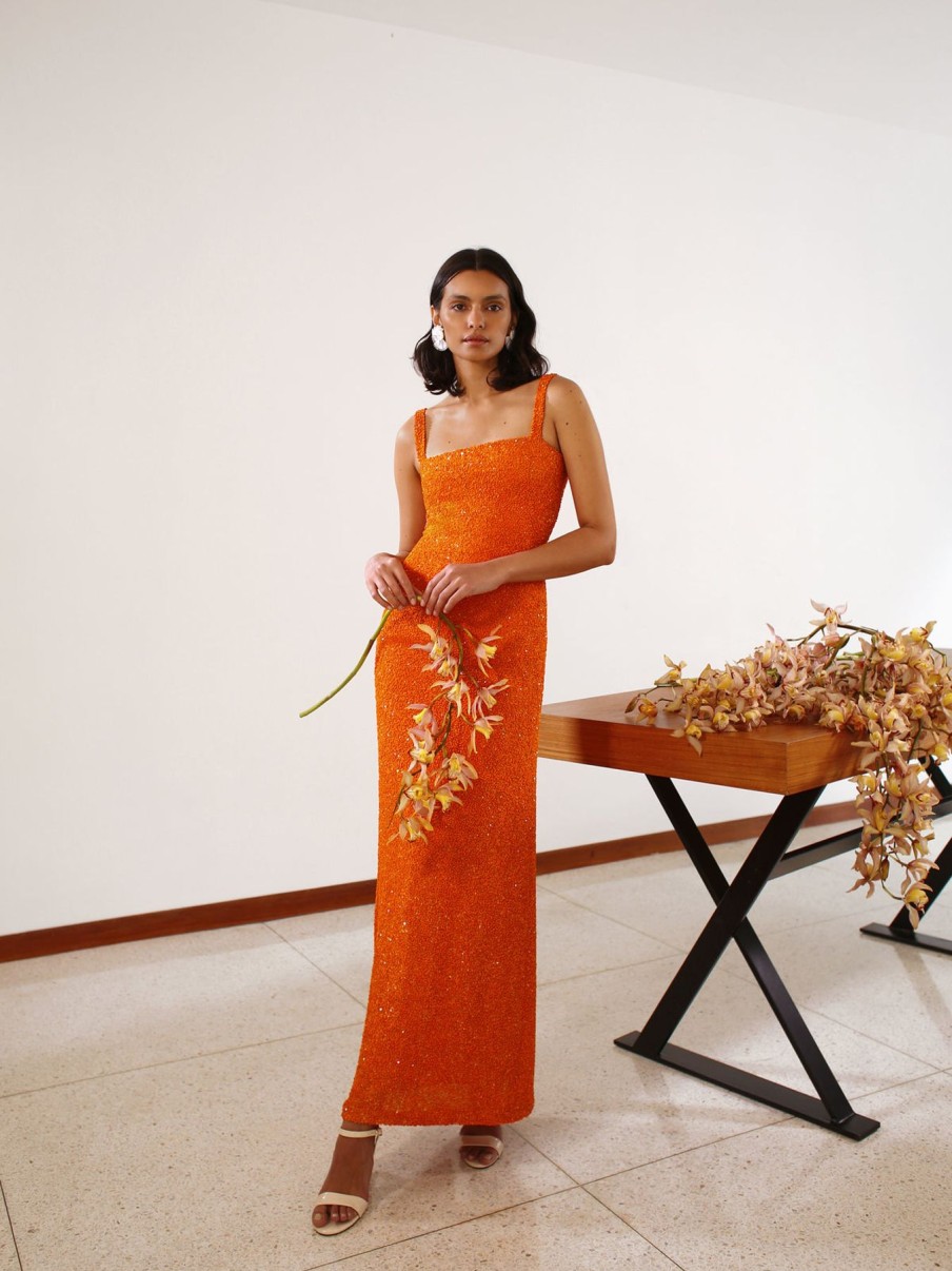 Women No Pise La Grama Dresses | Luciernaga Dress In Hot Orange