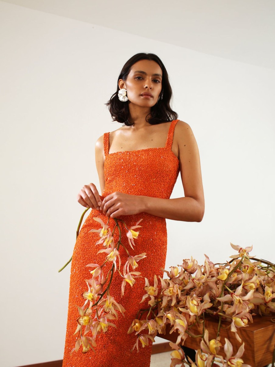 Women No Pise La Grama Dresses | Luciernaga Dress In Hot Orange