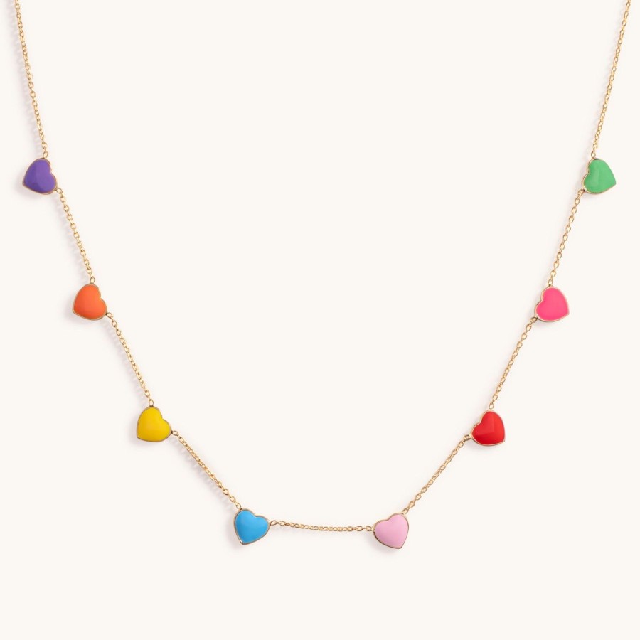 Women Sparkle Society Necklaces | Multi Color Enamel Heart Necklace