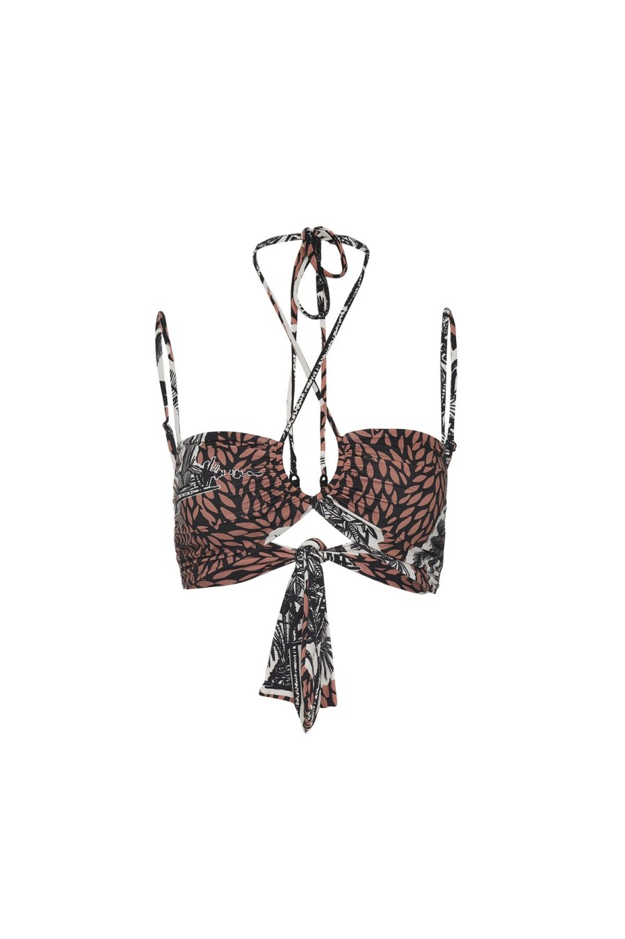 Women Johanna Ortiz Tops | Mali Bikini Top Toile Burnt Maroon/Black/Ecru