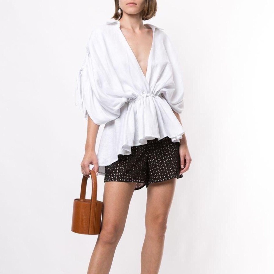 Women Leal Daccarett Tops | Getsemani Linen Blouse White